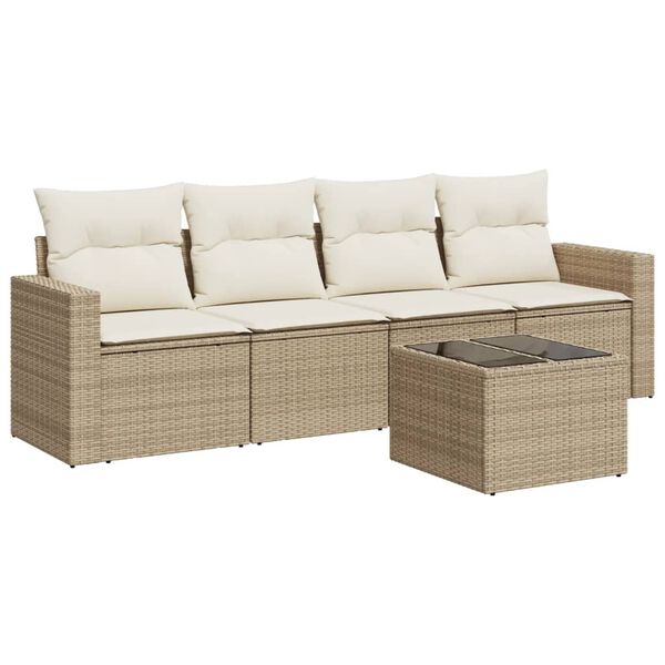 vidaXL Salon de jardin avec coussins 5 pcs beige r&eacute;sine tress&eacute;e