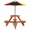 vidaXL Table de pique-nique pour 4 enfants avec parasol rond sapin