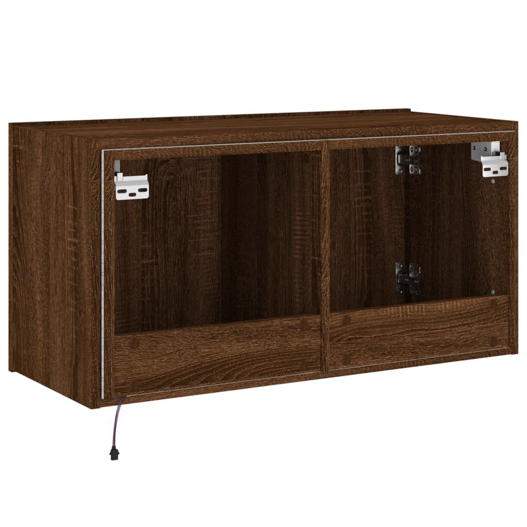 vidaXL Meuble TV mural avec lumières LED chêne marron 80x35x41 cm