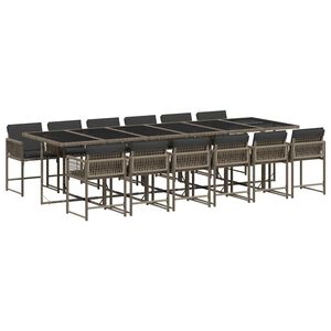 vidaXL Ensemble &agrave; manger de jardin coussins 13 pcs gris r&eacute;sine tress&eacute;e