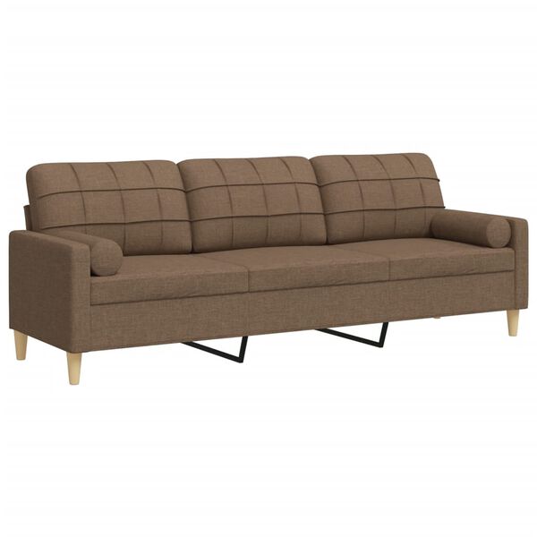 vidaXL Canap&eacute; 3 places avec oreillers d&eacute;coratifs marron 210 cm tissu