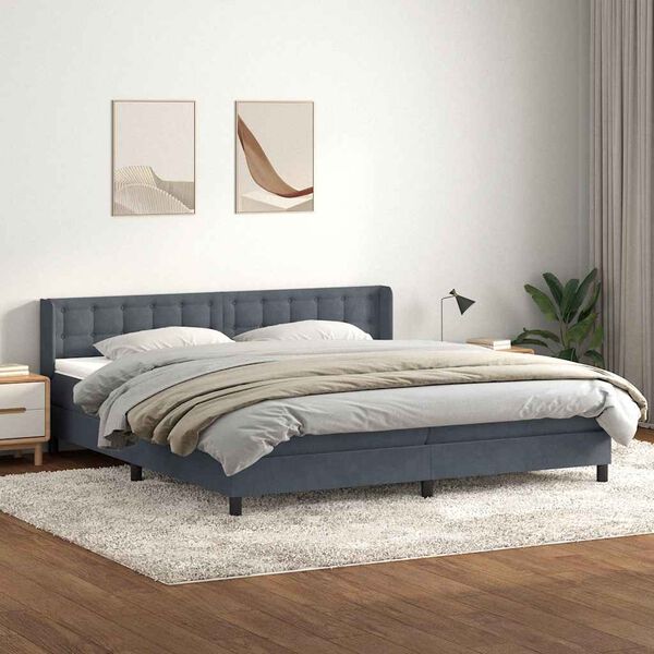 vidaXL Sommier &agrave; lattes de lit et matelas gris fonc&eacute; 180x220cm velours