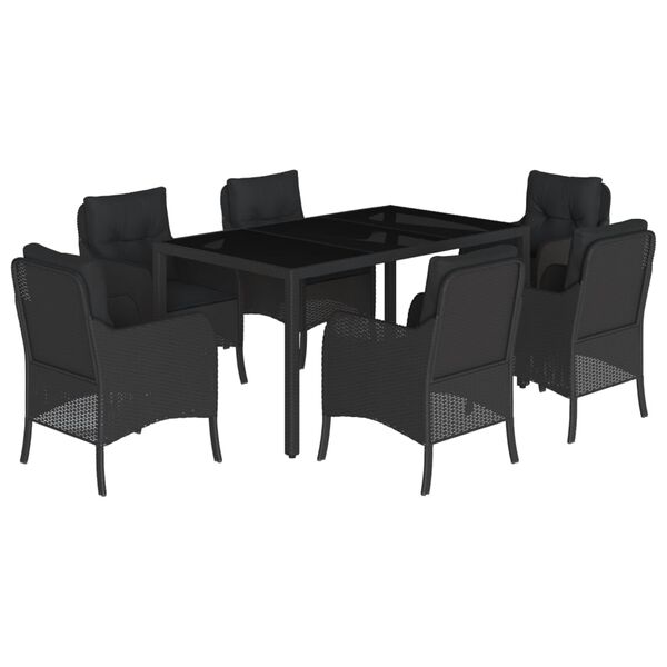 vidaXL Ensemble &agrave; manger de jardin coussins 7pcs Noir R&eacute;sine tress&eacute;e
