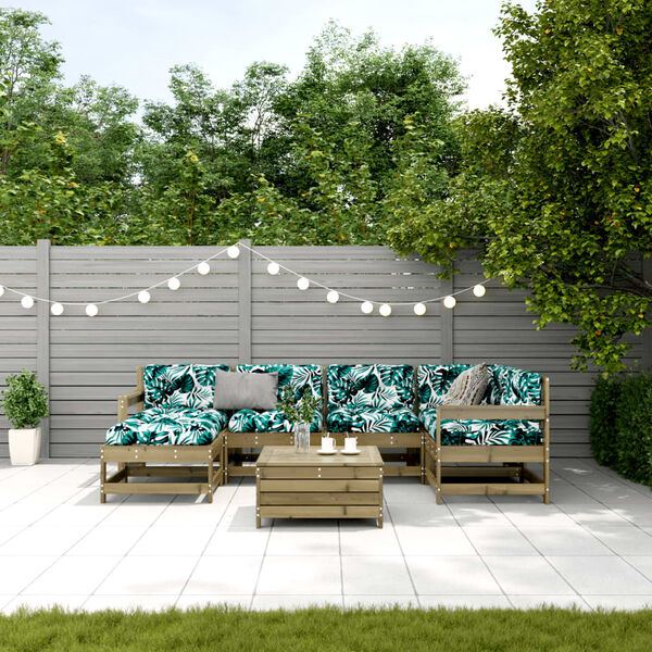 vidaXL Salon de jardin 7 pcs avec coussins bois de pin impr&eacute;gn&eacute;