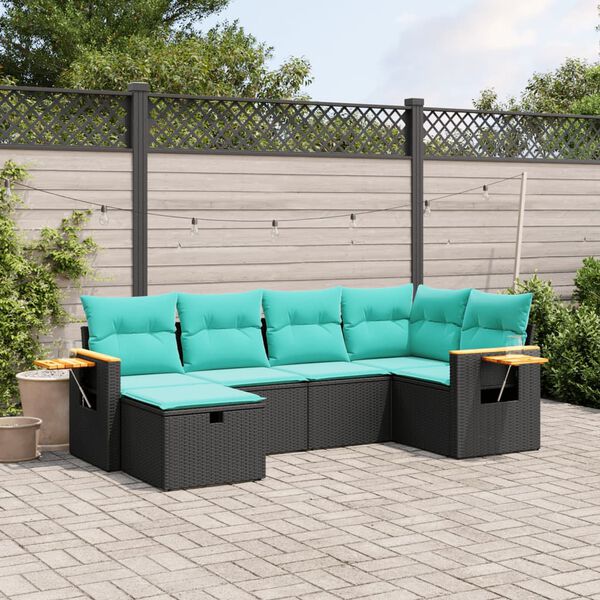 vidaXL Salon de jardin 6 pcs avec coussins noir résine tressée