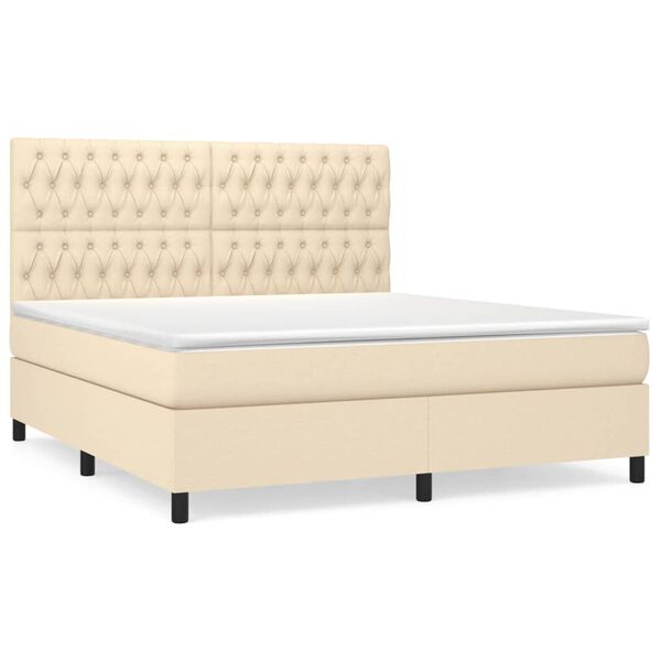 vidaXL Sommier &agrave; lattes de lit avec matelas Cr&egrave;me 180x200 cm Tissu