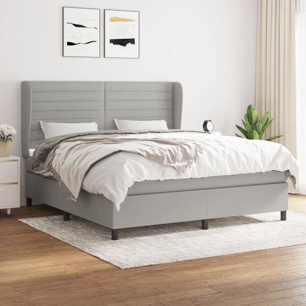 vidaXL Sommier &agrave; lattes de lit avec matelas Gris clair 180x200cm Tissu