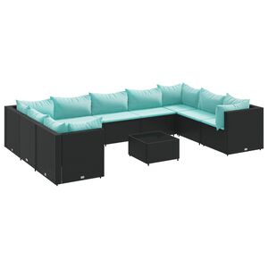 vidaXL Salon de jardin 10 pcs avec coussins noir r&eacute;sine tress&eacute;e