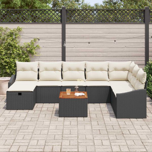 vidaXL Ensemble de canapé de jardin avec coussin 9 pcs Noir Poly rotin