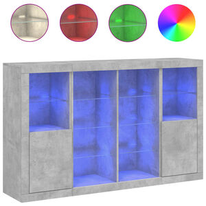 vidaXL Buffets avec lumi&egrave;res LED 3 pcs gris b&eacute;ton bois d'ing&eacute;nierie