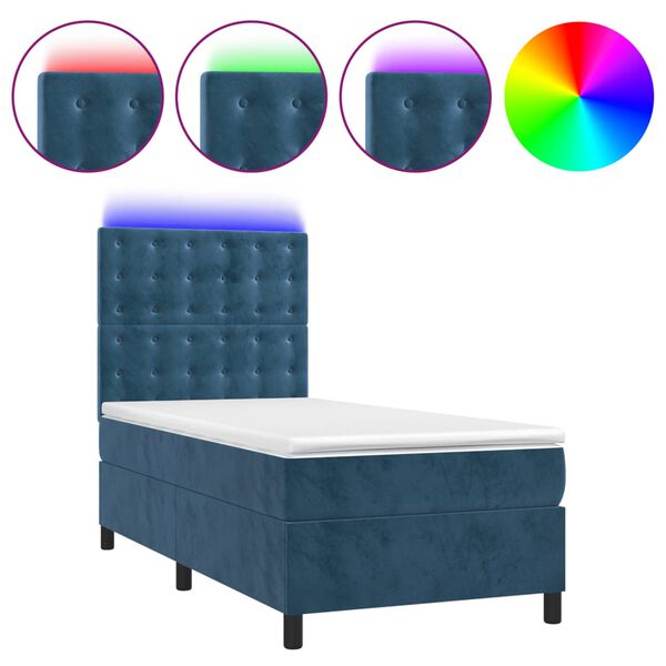 vidaXL Sommier &agrave; lattes de lit matelas et LED Bleu fonc&eacute; 100x200 cm