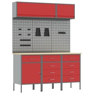 vidaXL Ensemble de placards de travail avec tiroir 8 pi&egrave;ces Rouge