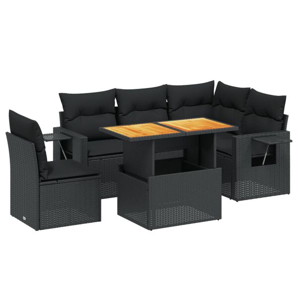 vidaXL Salon de jardin 6 pcs avec coussins noir r&eacute;sine tress&eacute;e