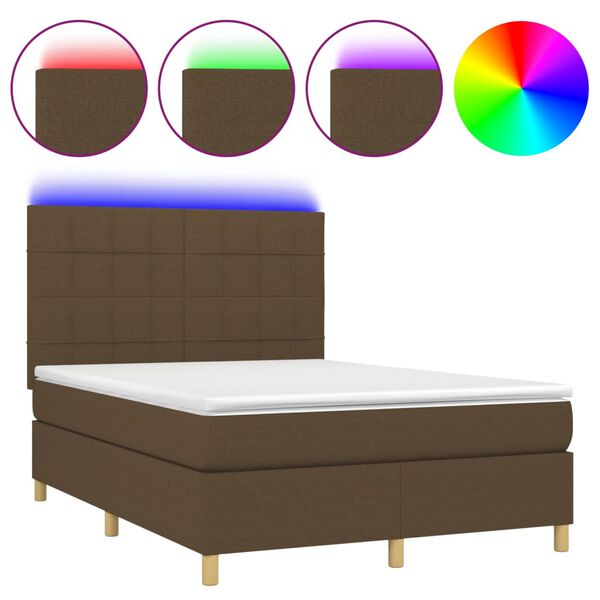 vidaXL Sommier &agrave; lattes de lit matelas et LED Marron fonc&eacute; 140x190 cm
