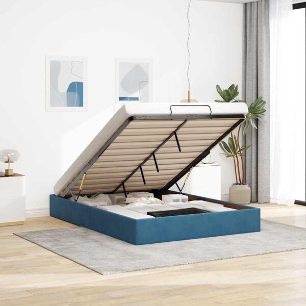 vidaXL Cadre de lit ottoman sans matelas bleu foncé 140x190 cm velours