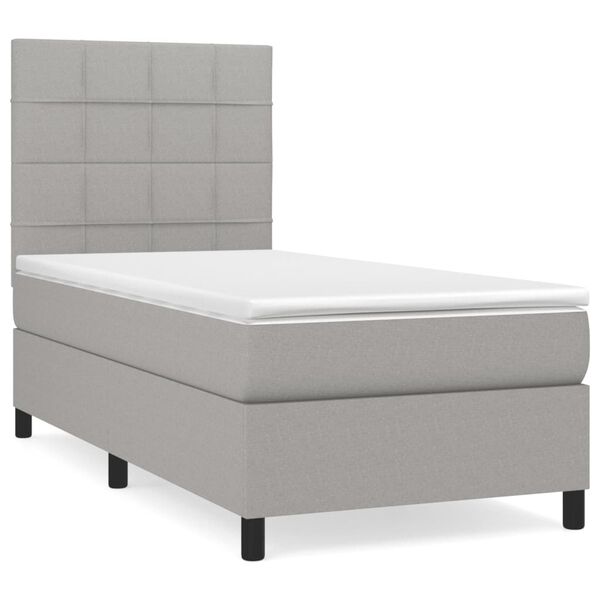 vidaXL Sommier &agrave; lattes de lit avec matelas Gris clair 90x200 cm Tissu