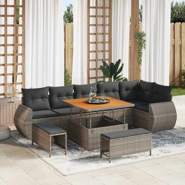 vidaXL Ensemble de canap&eacute; de jardin 9 pcs Gris Poly Rattan