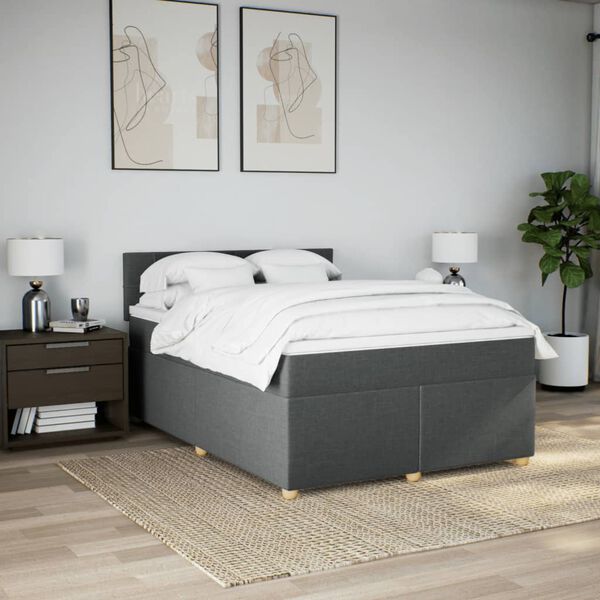 vidaXL Sommier à lattes de lit avec matelas Gris foncé 160x200cm Tissu