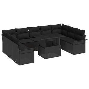 vidaXL Ensemble de canap&eacute; de jardin 10 pcs Noir Poly Rattan