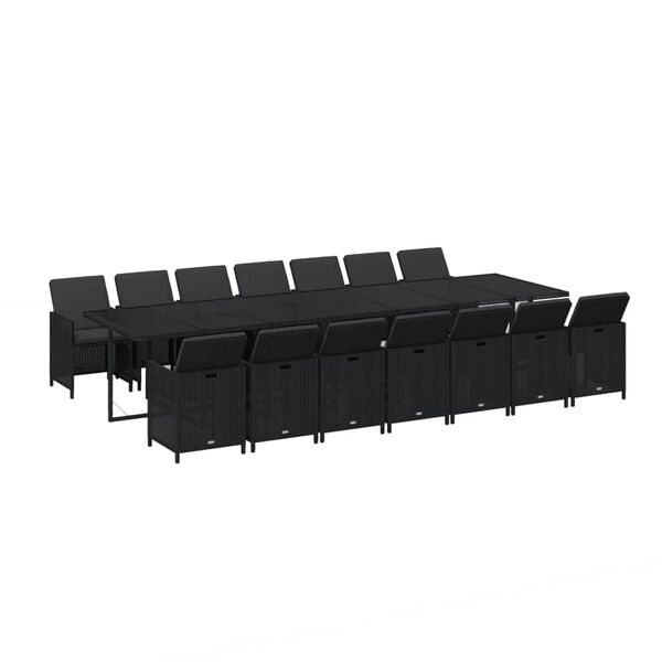 vidaXL Ensemble &agrave; manger de jardin coussins 15 pcs R&eacute;sine tress&eacute;e Noir