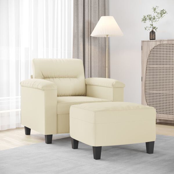 vidaXL Fauteuil avec repose-pied Cr&egrave;me 60 cm Similicuir