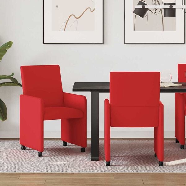 vidaXL Chaises de Salle &agrave; Manger avec Roues 2 pcs Rouge Faux cuir