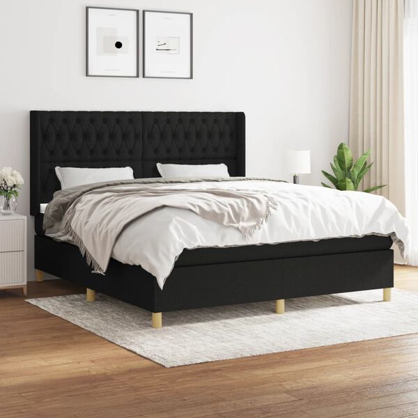 vidaXL Sommier &agrave; lattes de lit avec matelas Noir 180x200 cm Tissu