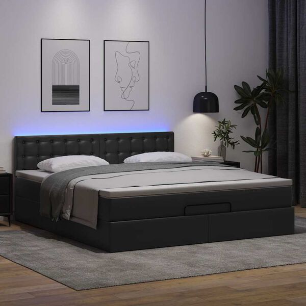 vidaXL Lit ottoman avec matelas & LED Noir 160x200cm similicuir