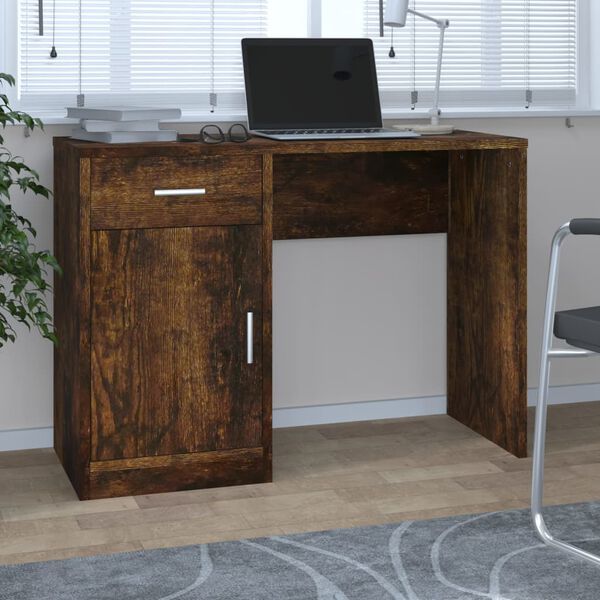 vidaXL Bureau avec tiroir et armoire Ch&ecirc;ne fum&eacute; 100x40x73 cm