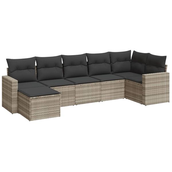 vidaXL Salon de jardin avec coussins 7 pcs gris clair r&eacute;sine tress&eacute;e