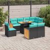 vidaXL Salon de jardin avec coussins 9 pcs noir r&eacute;sine tress&eacute;e acacia