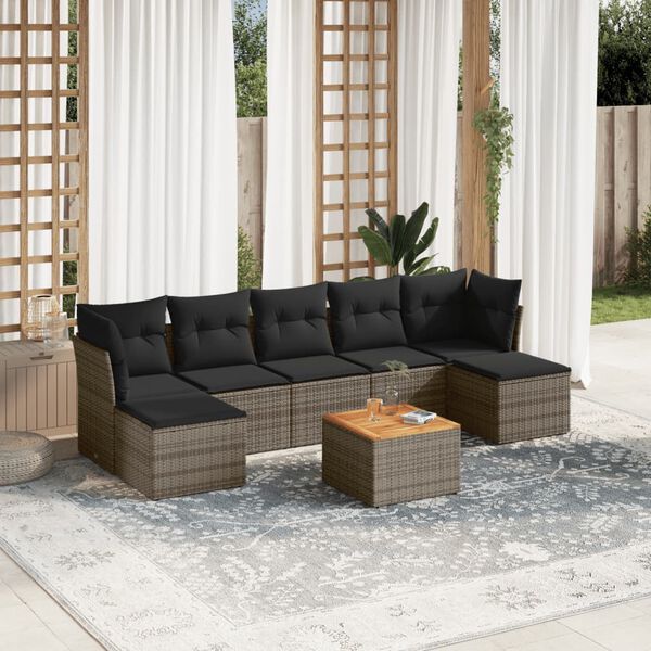 vidaXL Salon de jardin 8 pcs avec coussins gris r&eacute;sine tress&eacute;e