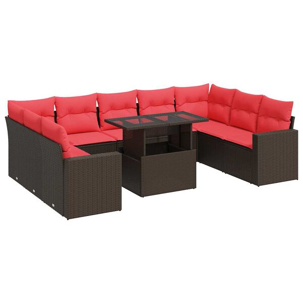 vidaXL Salon de jardin 10 pcs et coussins marron résine tressée acacia
