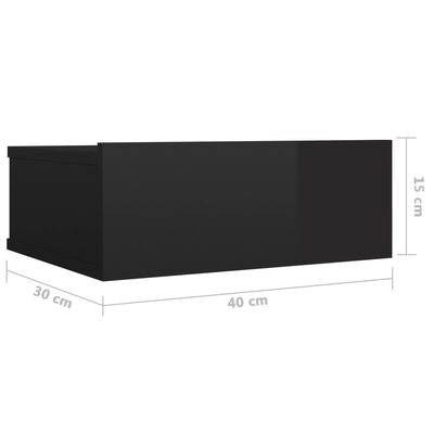 vidaXL Tables de chevet flottantes 2 pcs Noir brillant 40x30x15 cm