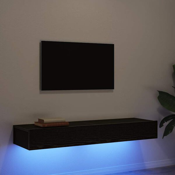vidaXL Meubles TV avec &eacute;clairage LED 2 pi&egrave;ces Ch&ecirc;ne noir 60 x 35 x 15,5 cm