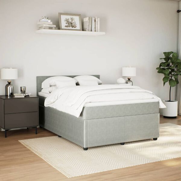 vidaXL Sommier &agrave; lattes de lit et matelas Gris clair 160x200cm Velours