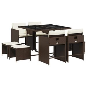 vidaXL Ensemble &agrave; manger de jardin et coussins 9 pcs marron poly rotin