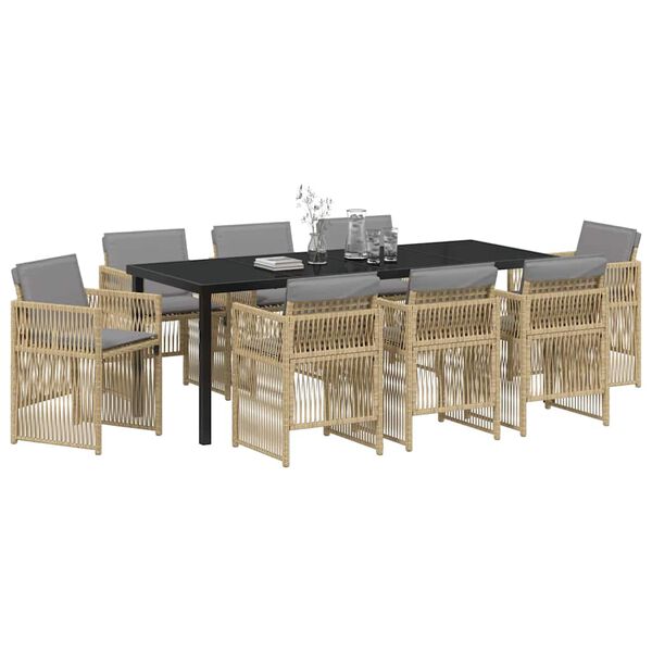 vidaXL Ensemble de salle &agrave; manger pour jardin 9 pcs Beige