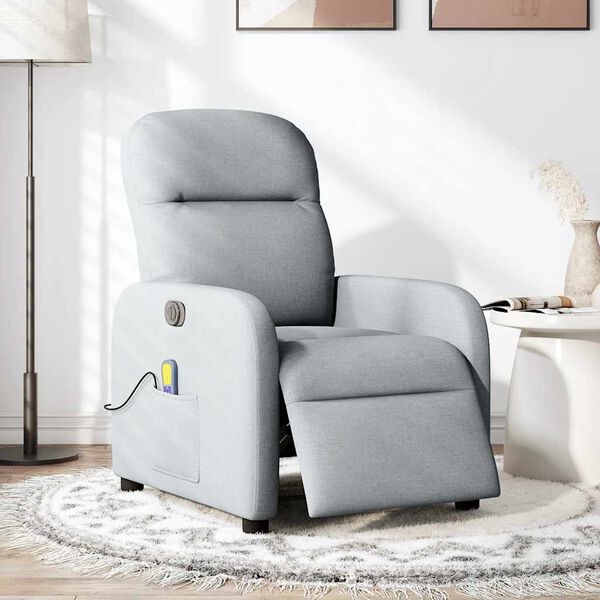 vidaXL Fauteuil de massage inclinable &eacute;lectrique gris clair tissu