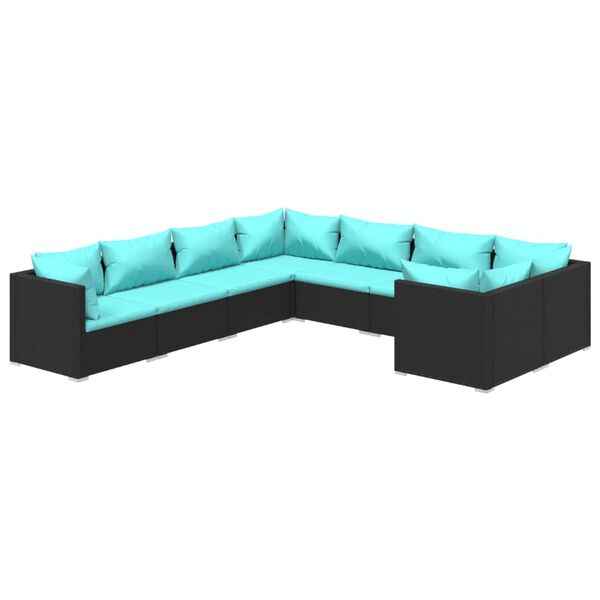 vidaXL Salon de jardin 8 pcs avec coussins R&eacute;sine tress&eacute;e Noir