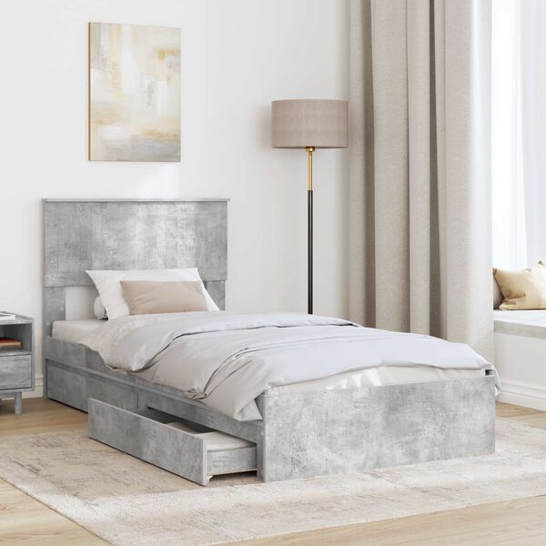 vidaXL Lit de Rangement Gris b&eacute;ton 90 x 200 cm Bois d'ing&eacute;nierie