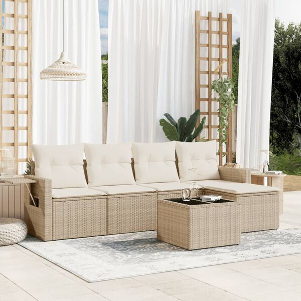 vidaXL Salon de jardin avec coussins 6 pcs beige r&eacute;sine tress&eacute;e