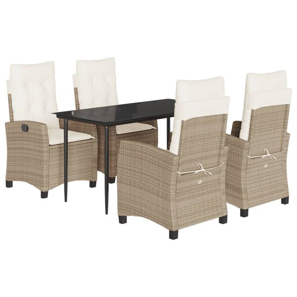 vidaXL Ensemble &agrave; manger de jardin avec coussins 5pcs Beige poly rotin