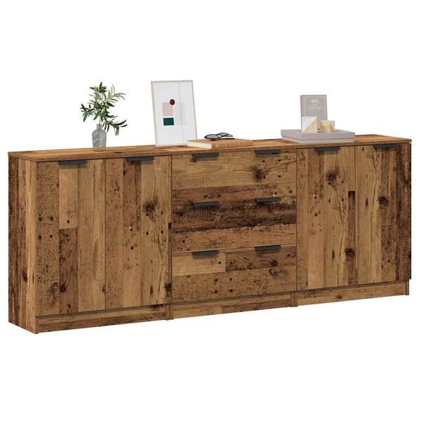 vidaXL Buffets 3 pcs vieux bois 60x30x70 cm bois d'ing&eacute;nierie