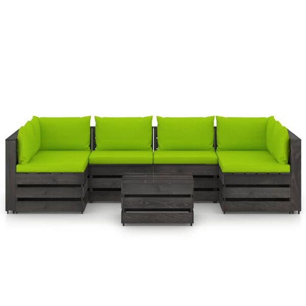 vidaXL Salon de jardin 7 pcs avec coussins Bois impr&eacute;gn&eacute; de gris