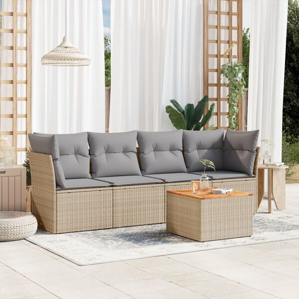 vidaXL Salon de jardin avec coussins 5 pcs beige r&eacute;sine tress&eacute;e