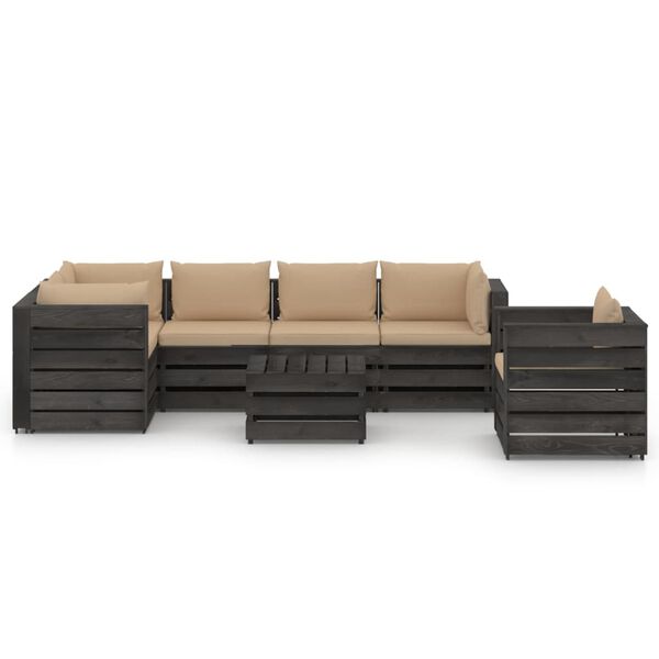 vidaXL Salon de jardin 7 pcs avec coussins Bois impr&eacute;gn&eacute; de gris