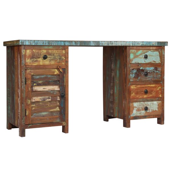 vidaXL Bureau sur pieds Bois de r&eacute;cup&eacute;ration massif 140 x 50 x 77 cm