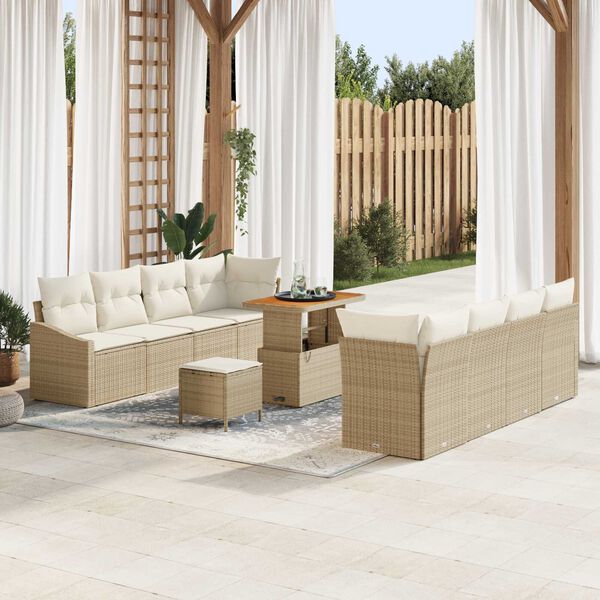 vidaXL Ensemble de canap&eacute; de jardin avec coussin 11 pcs Beige et cr&egrave;me