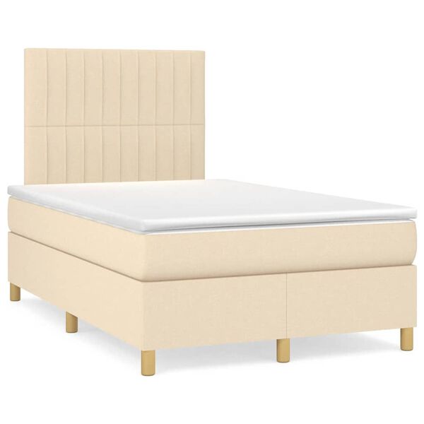 vidaXL Sommier &agrave; lattes de lit matelas et LED cr&egrave;me 120x190 cm tissu